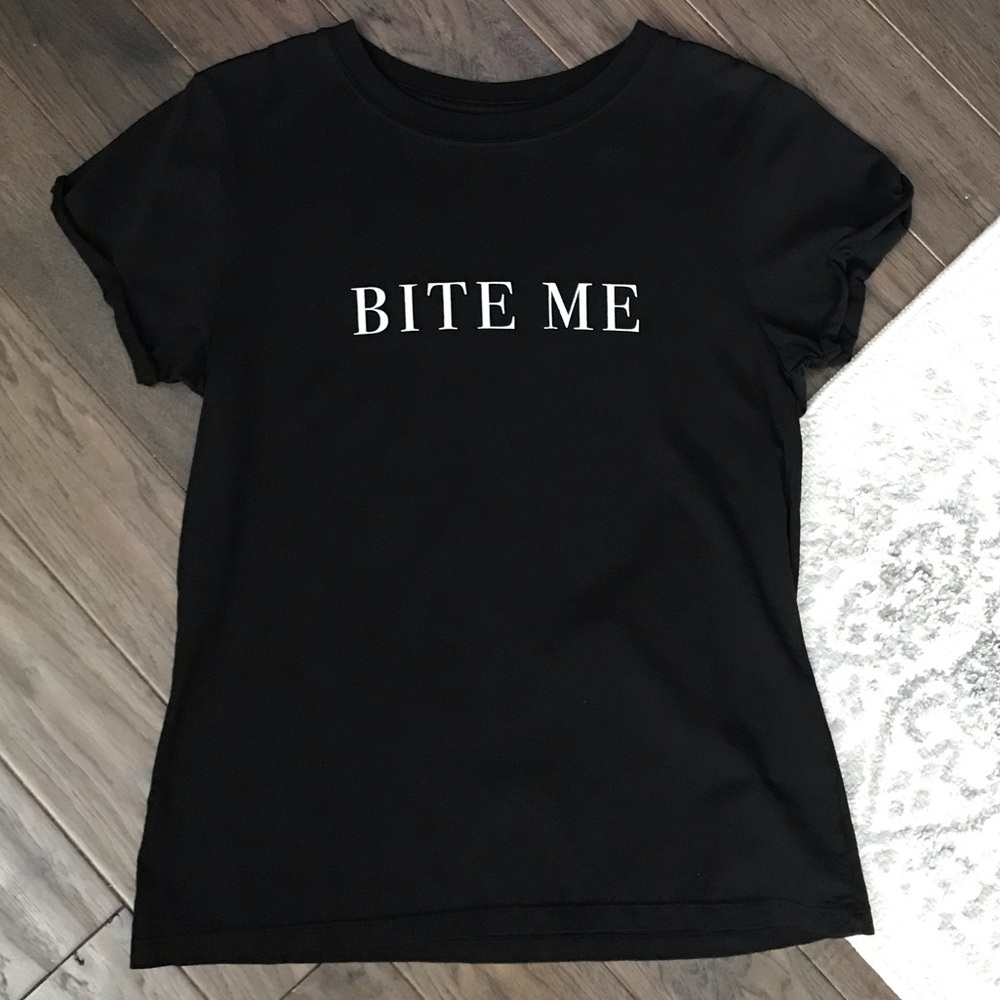 Teegrams Bite Me Minimalist Statement Fitted Tee Shirt, NWOT - Picture 4 of 11